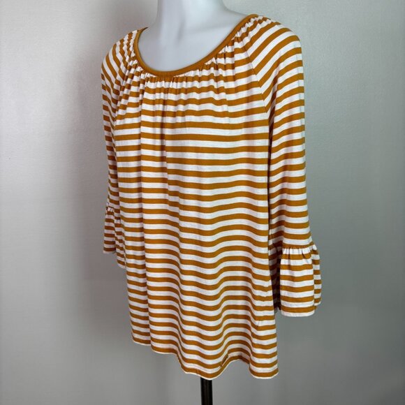 Michael Michael Kors Top Medium Orange White Striped Bell Sleeve Shirt Women's - Picture 3 of 12